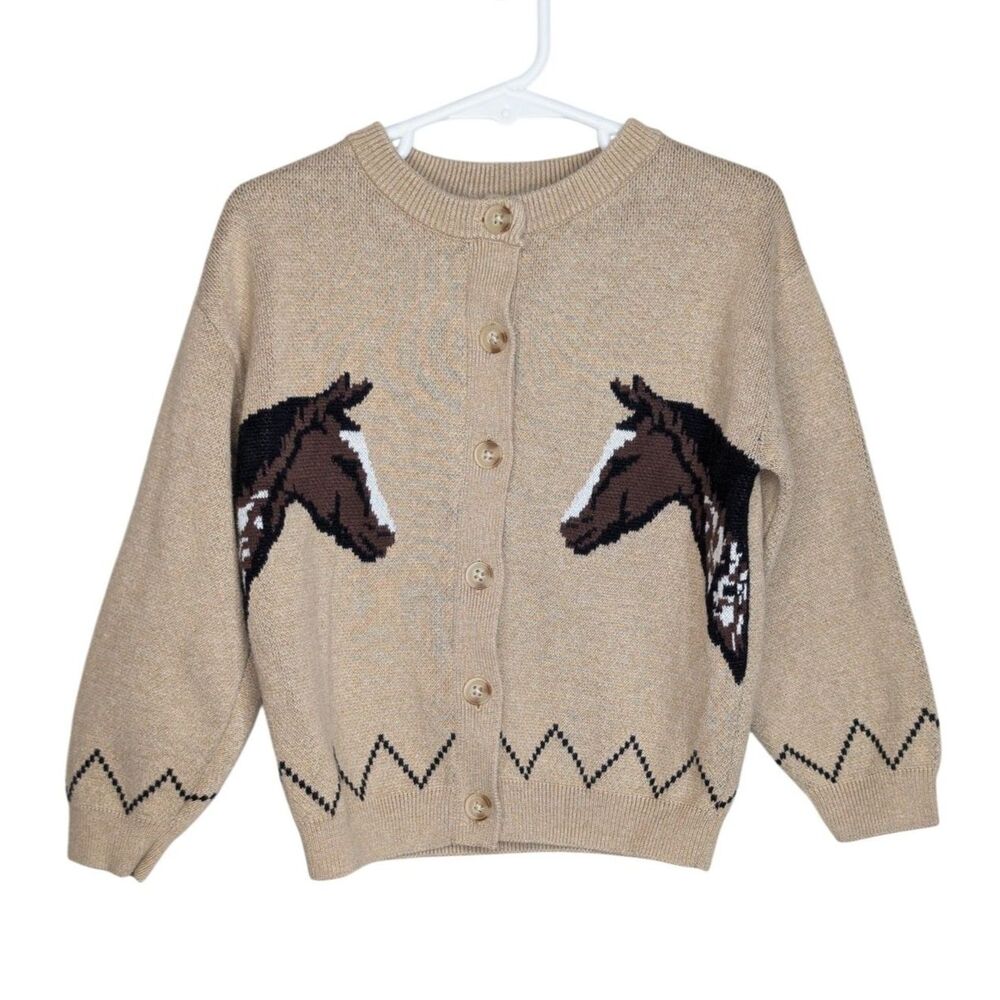 Equestrian Horse Kid's Cardigan Sweater 5T Brown Slouchy Old Navy Cotton